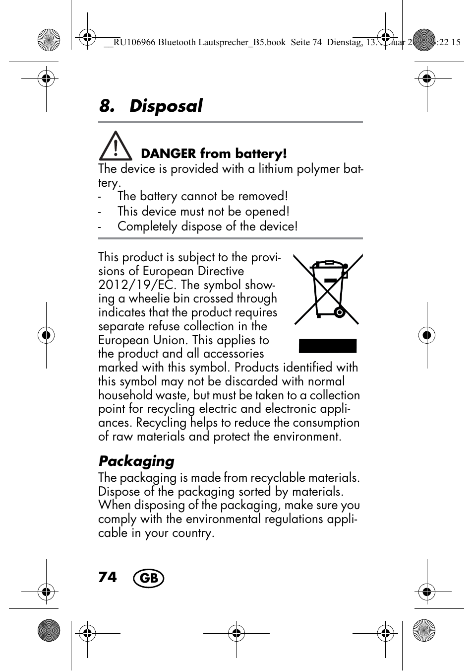 Disposal | Silvercrest SBL 44 A1 User Manual | Page 76 / 106