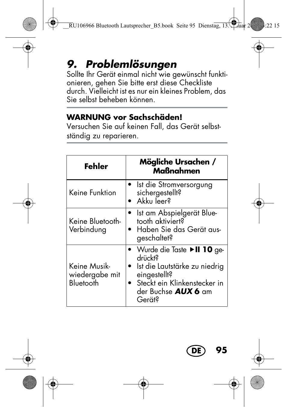 Problemlösungen | Silvercrest SBL 44 A1 User Manual | Page 97 / 106