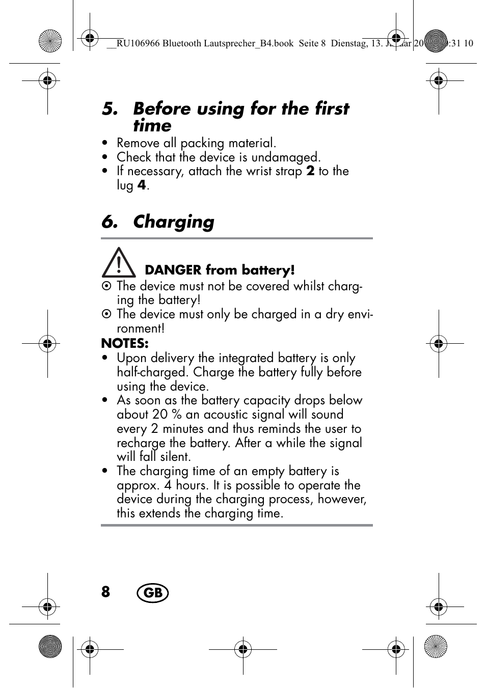 Before using for the first time, Charging | Silvercrest SBL 44 A1 User Manual | Page 10 / 142