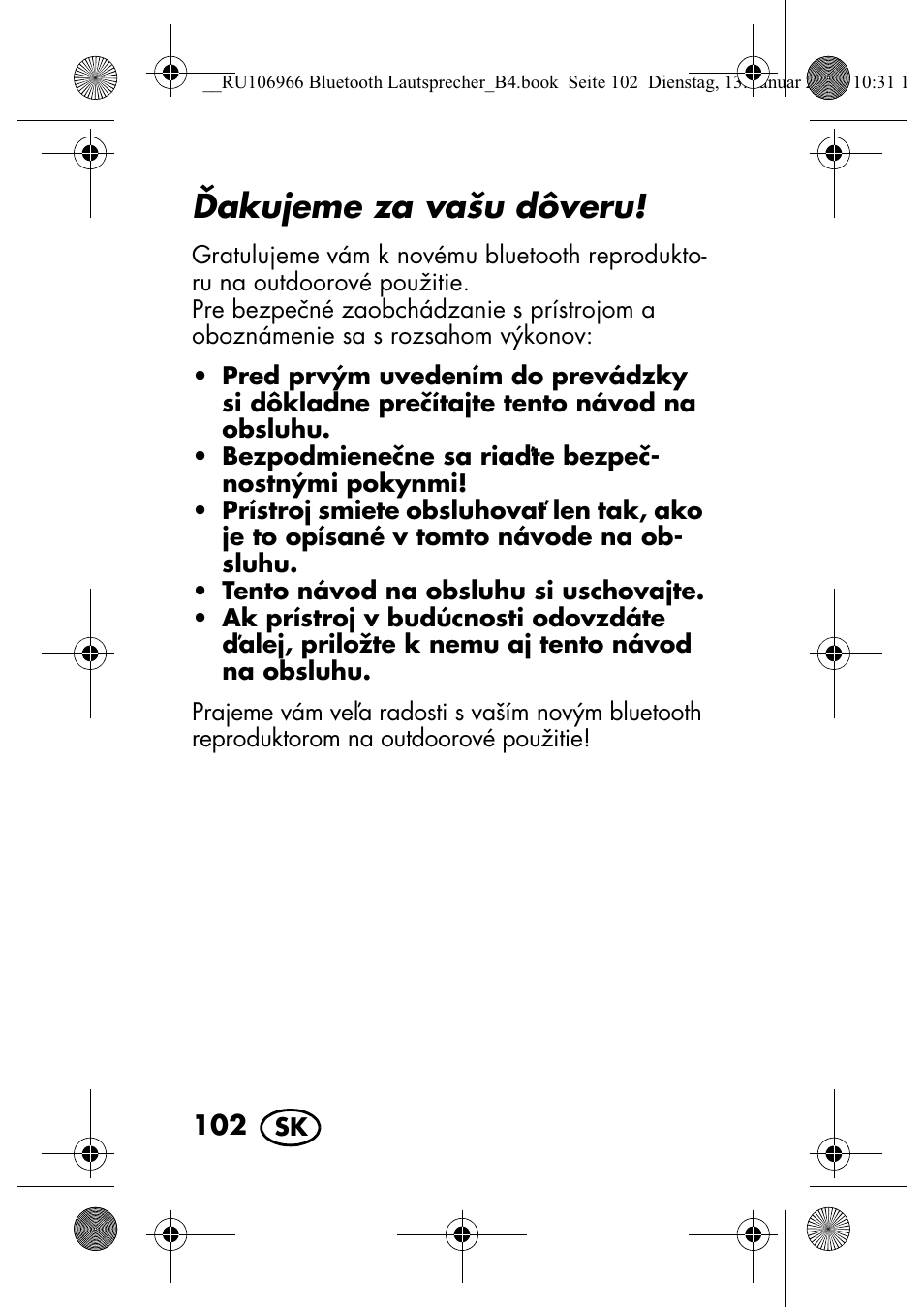 Akujeme za vašu dôveru | Silvercrest SBL 44 A1 User Manual | Page 104 / 142