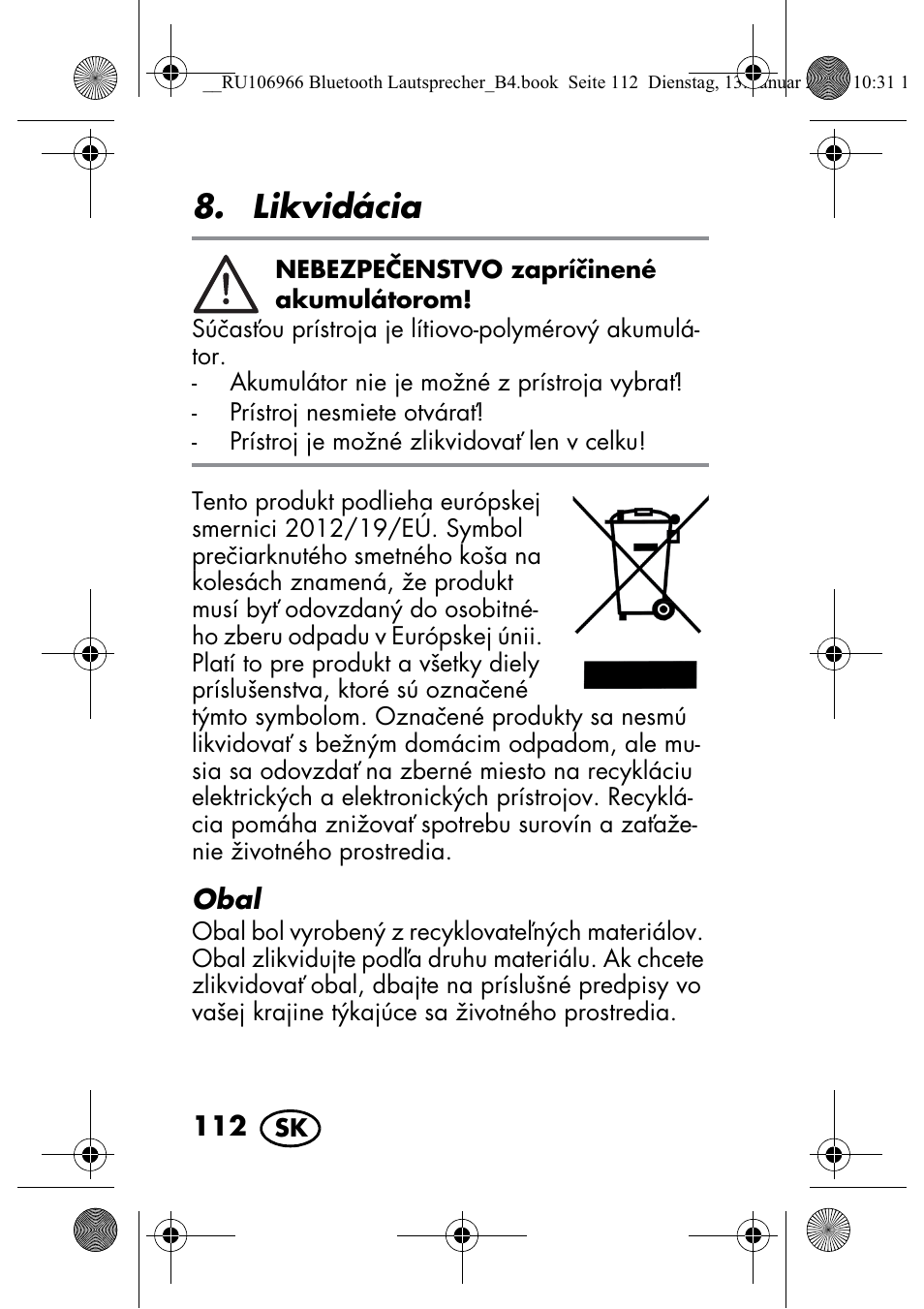 Likvidácia | Silvercrest SBL 44 A1 User Manual | Page 114 / 142