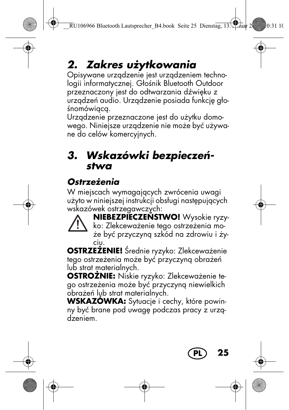 Zakres u ytkowania, Wskazówki bezpiecze - stwa | Silvercrest SBL 44 A1 User Manual | Page 27 / 142