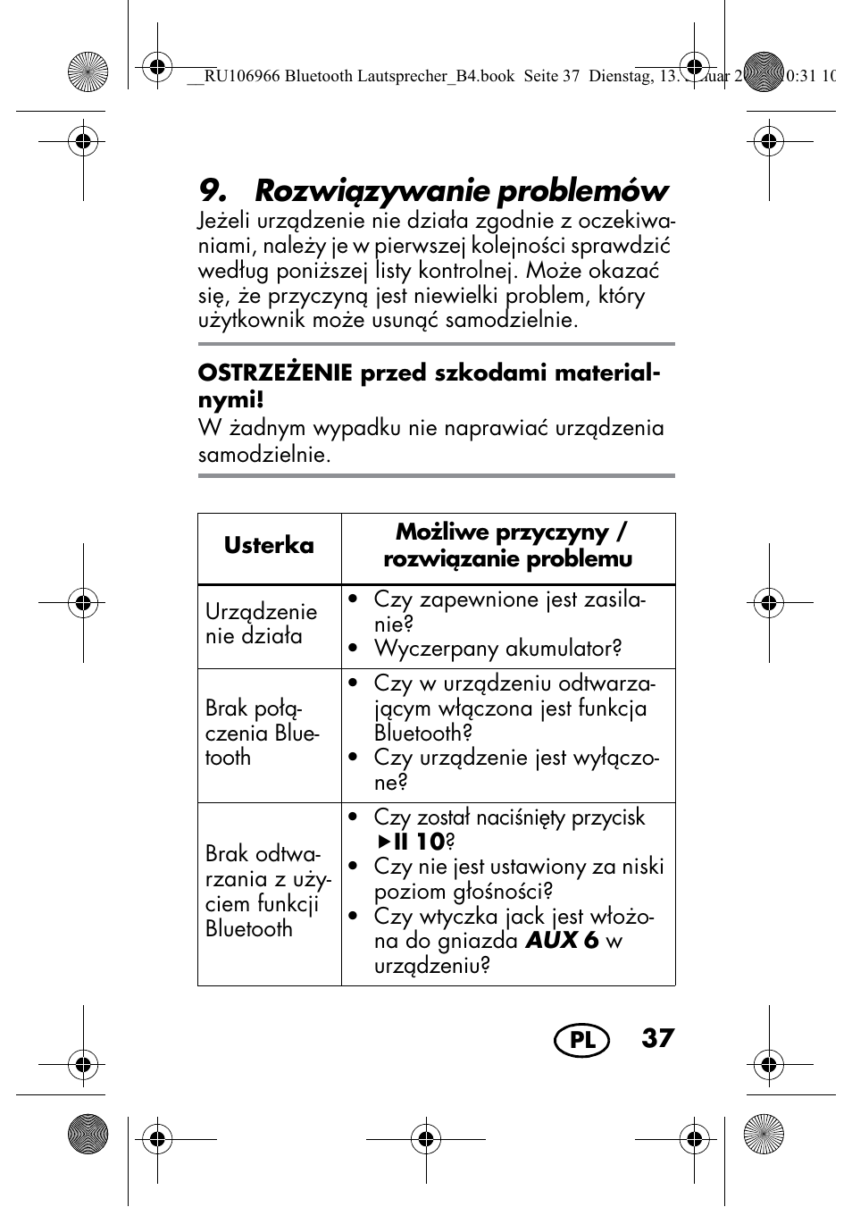 Rozwizywanie problemów | Silvercrest SBL 44 A1 User Manual | Page 39 / 142