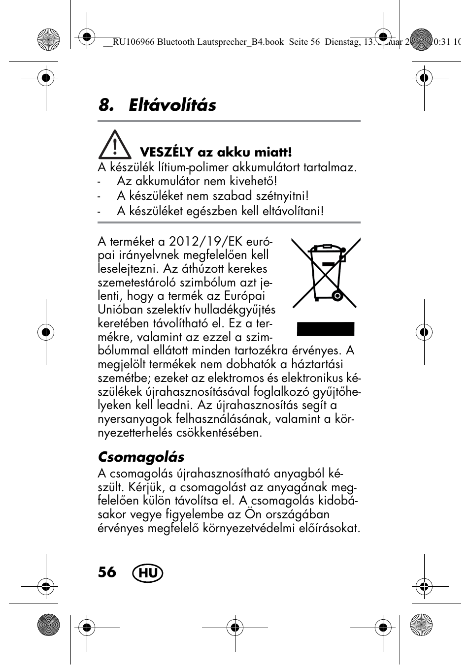 Eltávolítás | Silvercrest SBL 44 A1 User Manual | Page 58 / 142