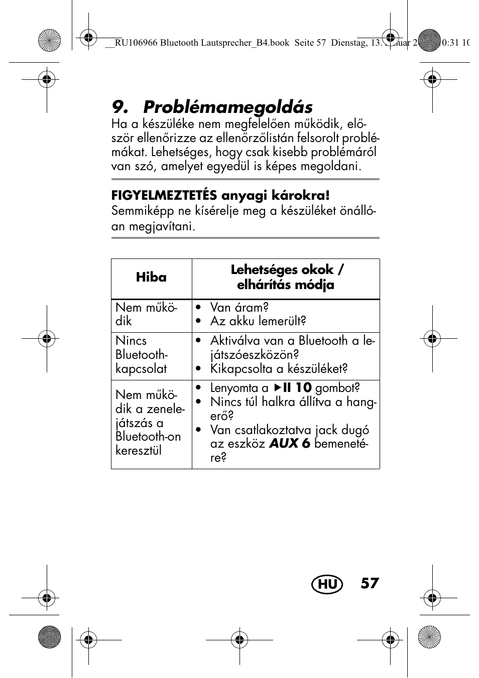 Problémamegoldás | Silvercrest SBL 44 A1 User Manual | Page 59 / 142
