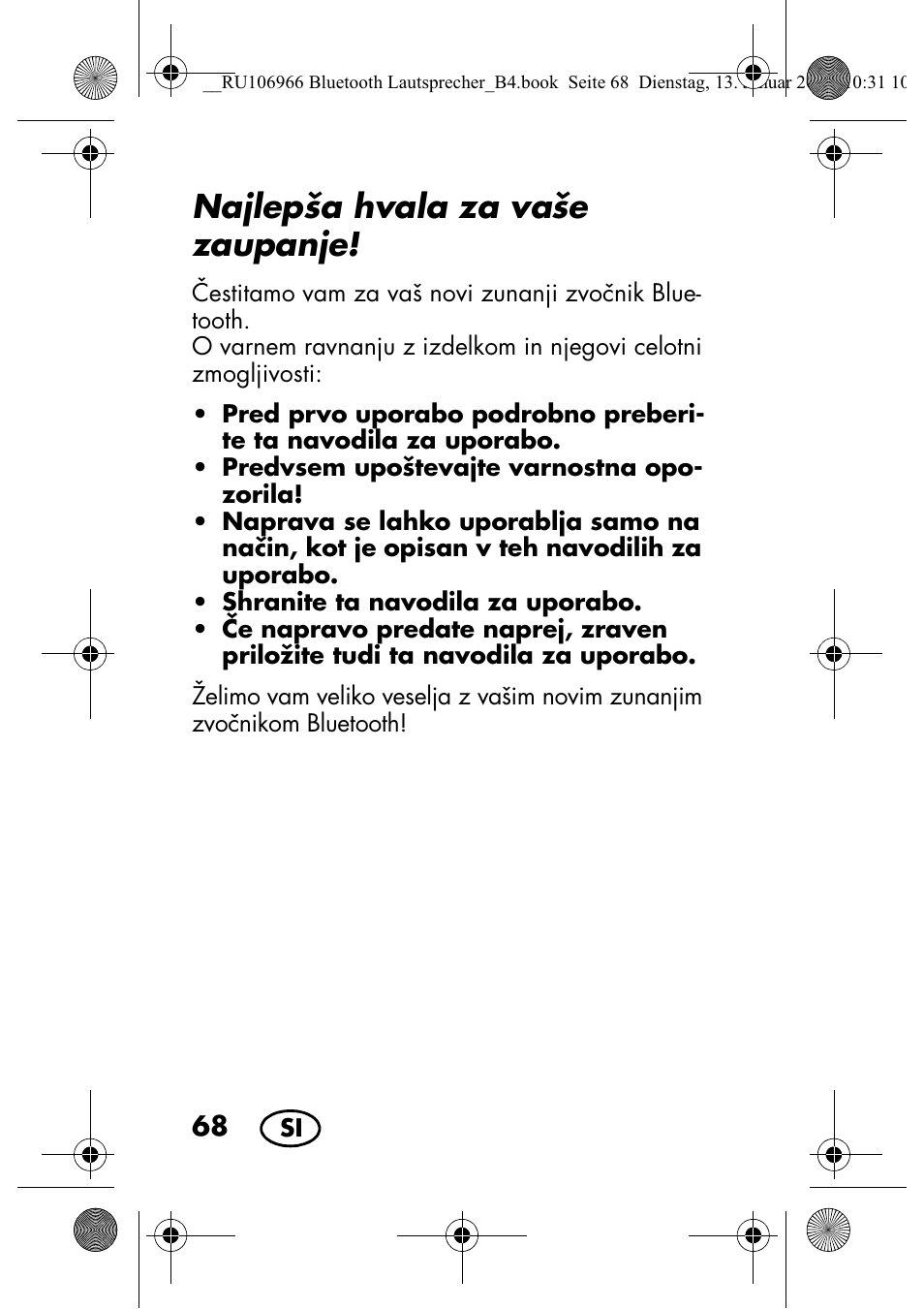 Najlepša hvala za vaše zaupanje | Silvercrest SBL 44 A1 User Manual | Page 70 / 142