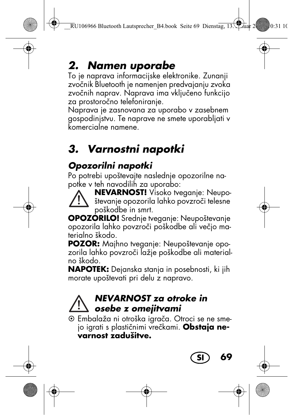 Namen uporabe, Varnostni napotki | Silvercrest SBL 44 A1 User Manual | Page 71 / 142