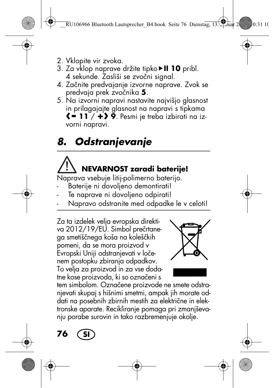 Odstranjevanje | Silvercrest SBL 44 A1 User Manual | Page 78 / 142