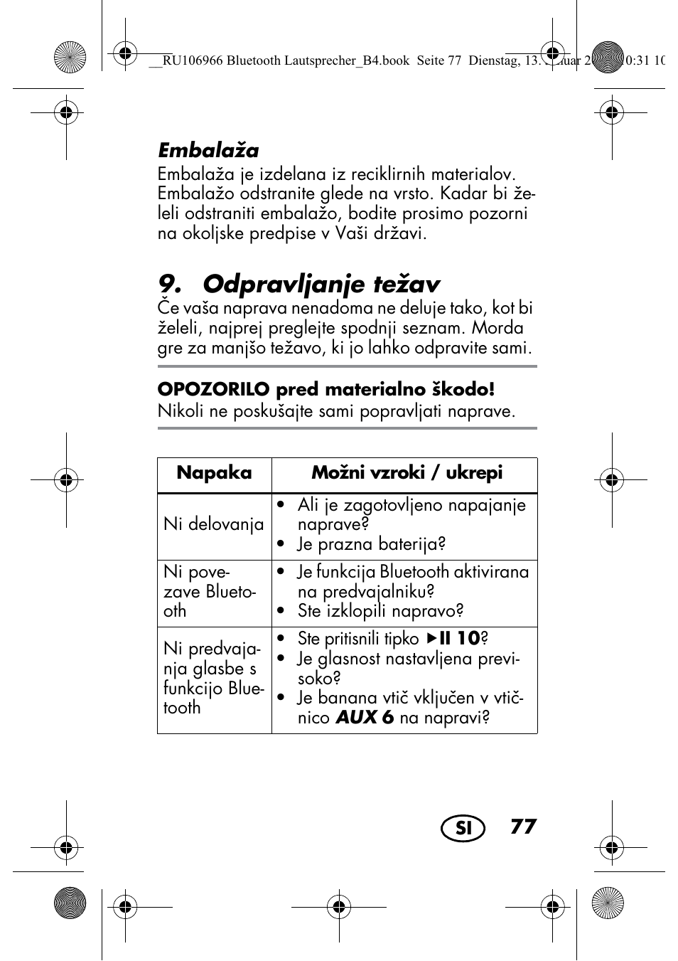 Odpravljanje težav | Silvercrest SBL 44 A1 User Manual | Page 79 / 142