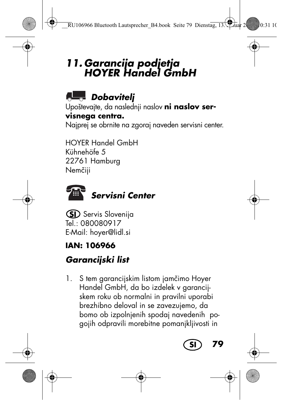 Garancija podjetja hoyerhandel gmbh | Silvercrest SBL 44 A1 User Manual | Page 81 / 142