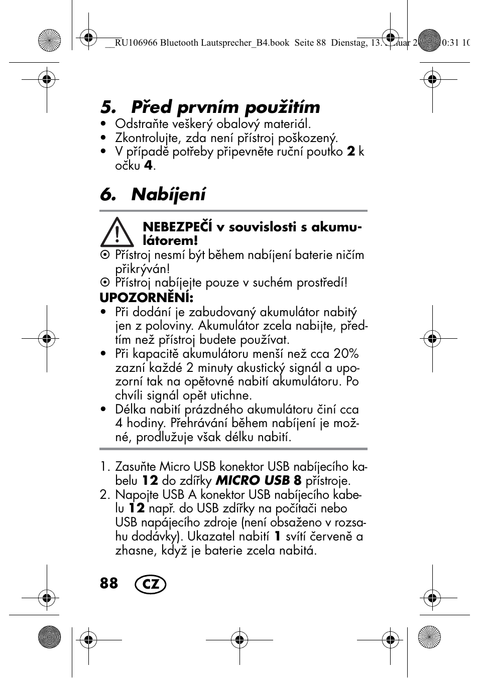 Ped prvním použitím, Nabíjení | Silvercrest SBL 44 A1 User Manual | Page 90 / 142