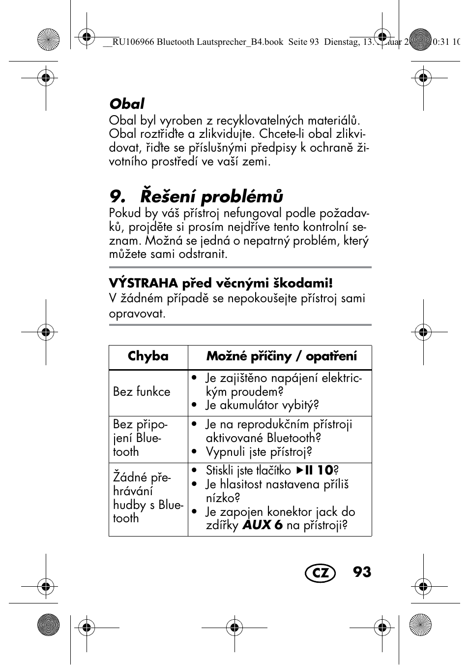 ešení problém | Silvercrest SBL 44 A1 User Manual | Page 95 / 142