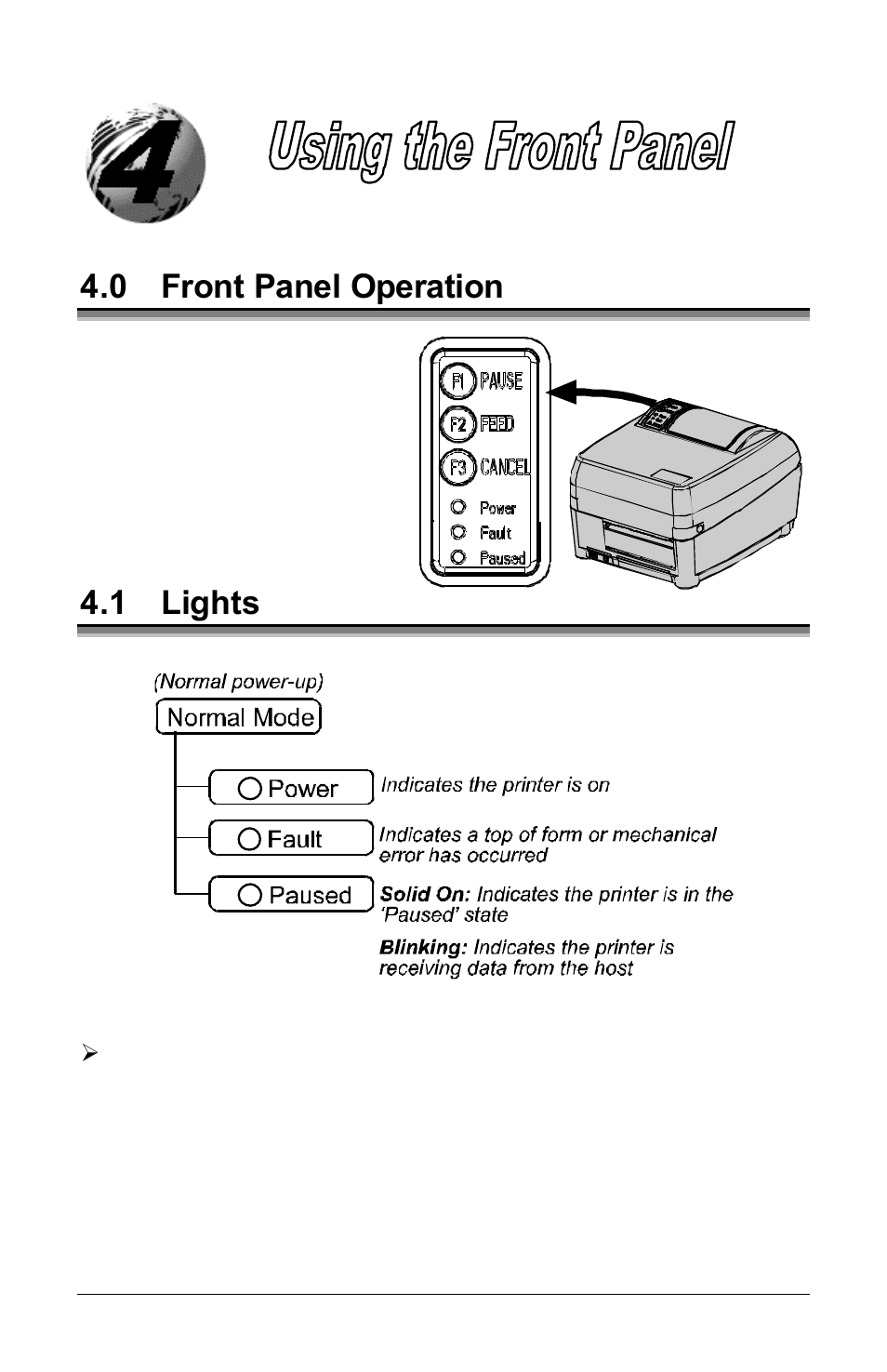 0 front panel operation, 1 lights | Datamax E-Class E-4304 User Manual | Page 25 / 80