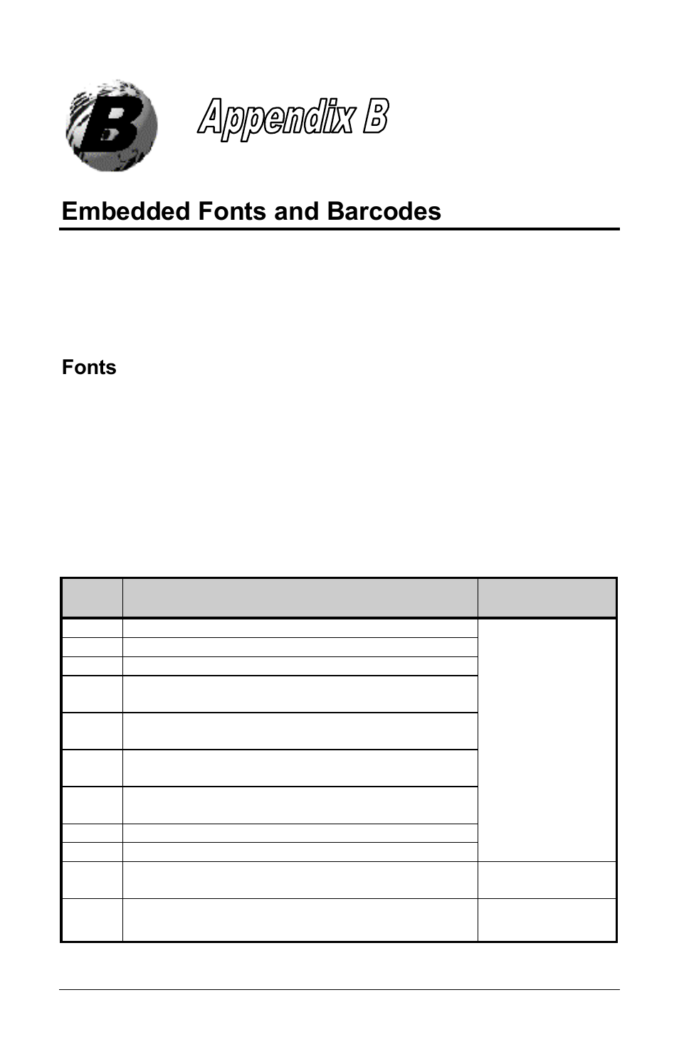 Embedded fonts and barcodes, Fonts | Datamax E-Class E-4304 User Manual | Page 67 / 80