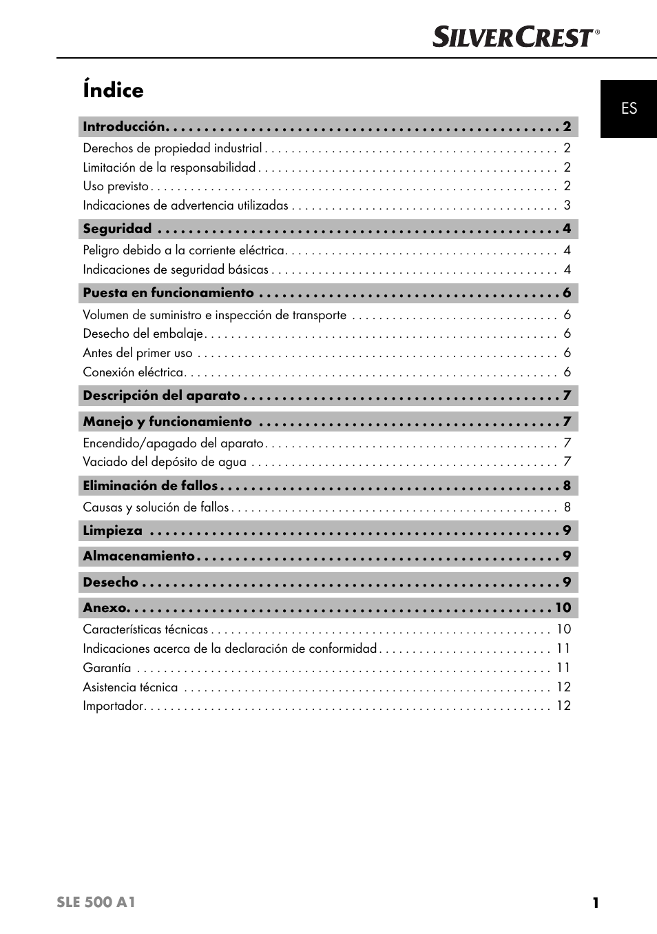 Índice | Silvercrest SLE 500 A1 User Manual | Page 4 / 52