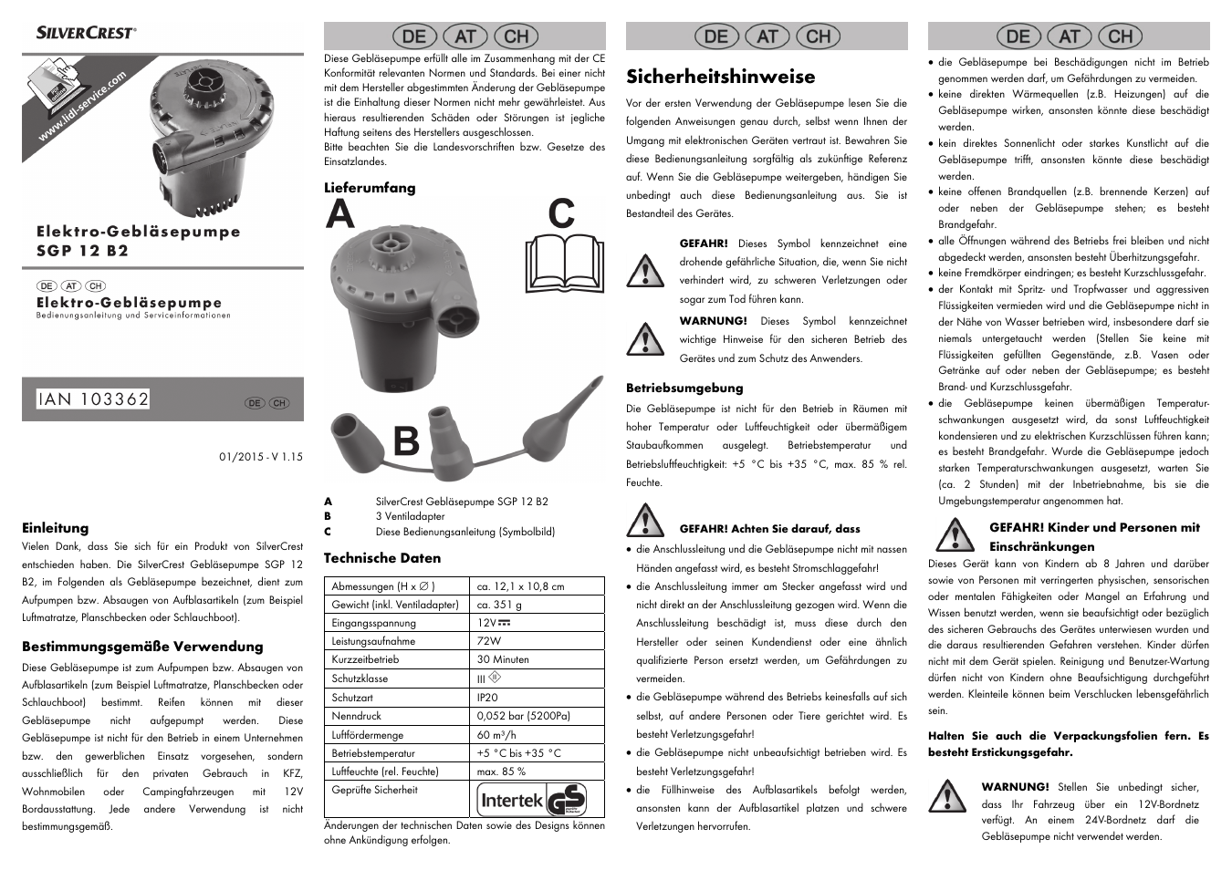 Silvercrest SGP 12 B2 User Manual | 8 pages