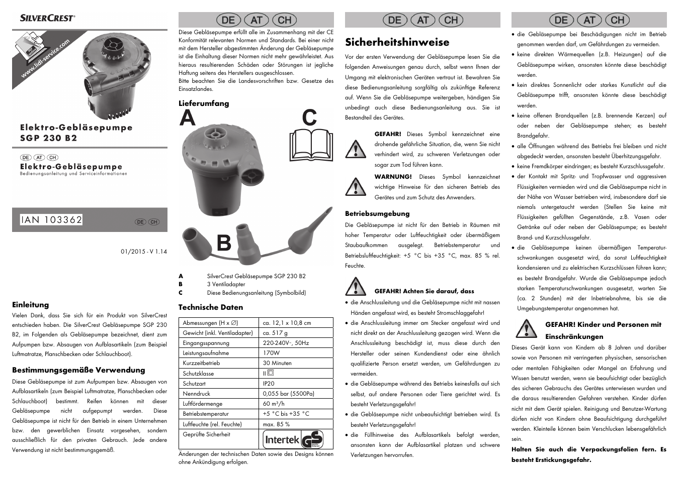 Silvercrest SGP 230 B2 User Manual | 8 pages