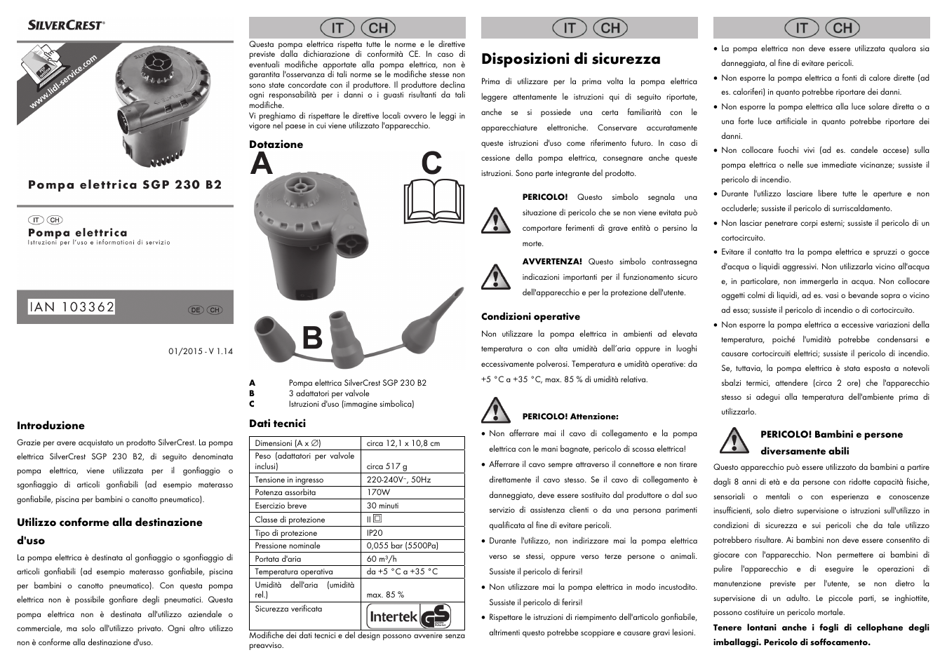 Disposizioni di sicurezza | Silvercrest SGP 230 B2 User Manual | Page 5 / 8