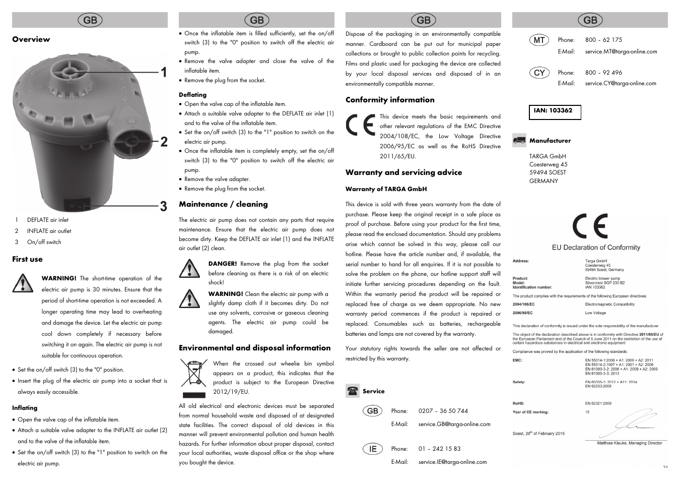 Silvercrest SGP 230 B2 User Manual | Page 8 / 8