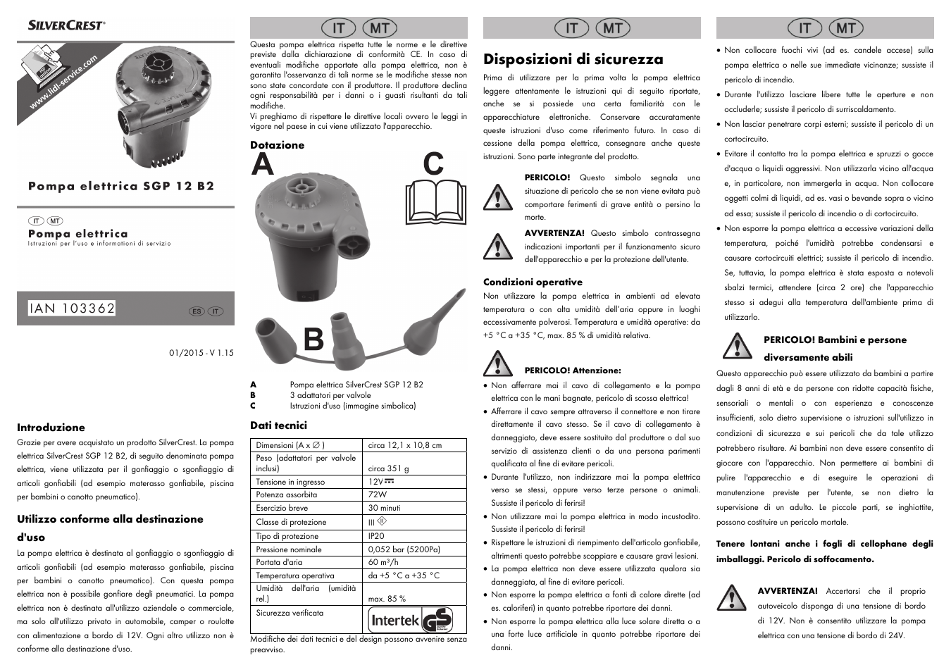 Disposizioni di sicurezza | Silvercrest SGP 12 B2 User Manual | Page 3 / 8