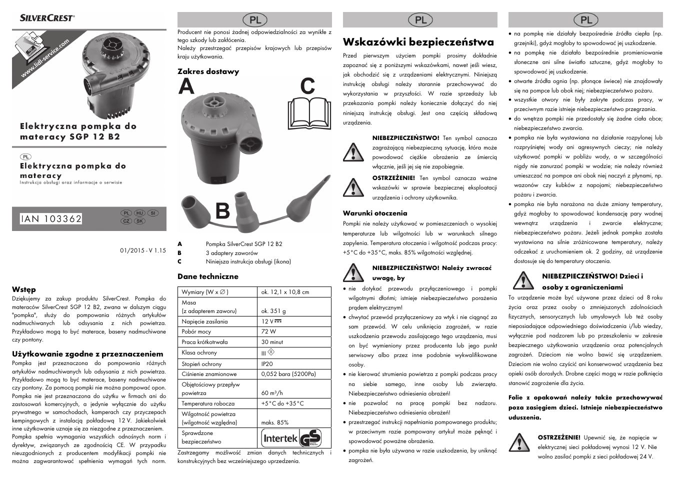 Wskazówki bezpieczeństwa | Silvercrest SGP 12 B2 User Manual | Page 3 / 14