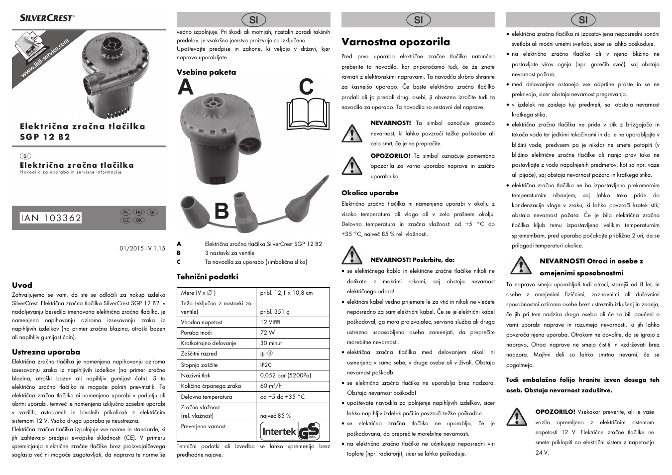 Varnostna opozorila | Silvercrest SGP 12 B2 User Manual | Page 7 / 14