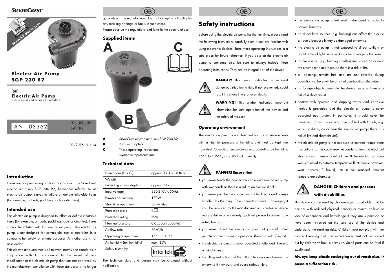 Silvercrest SGP 230 B2 User Manual | 14 pages