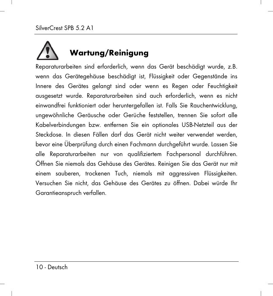 Wartung/reinigung | Silvercrest SPB 5.2 A1 User Manual | Page 12 / 76