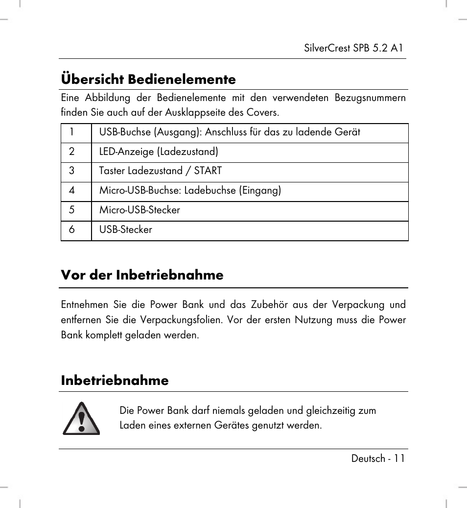 Übersicht bedienelemente, Vor der inbetriebnahme, Inbetriebnahme | Silvercrest SPB 5.2 A1 User Manual | Page 13 / 76