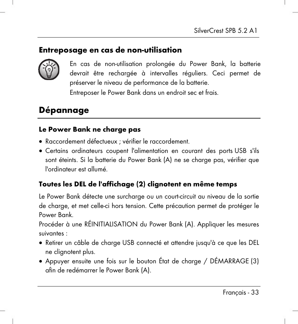 Dépannage | Silvercrest SPB 5.2 A1 User Manual | Page 35 / 76