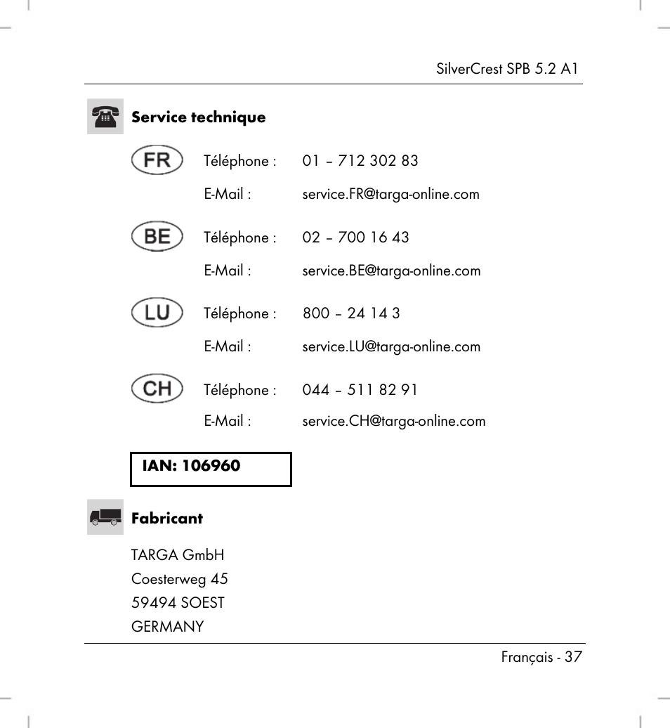 Silvercrest SPB 5.2 A1 User Manual | Page 39 / 76