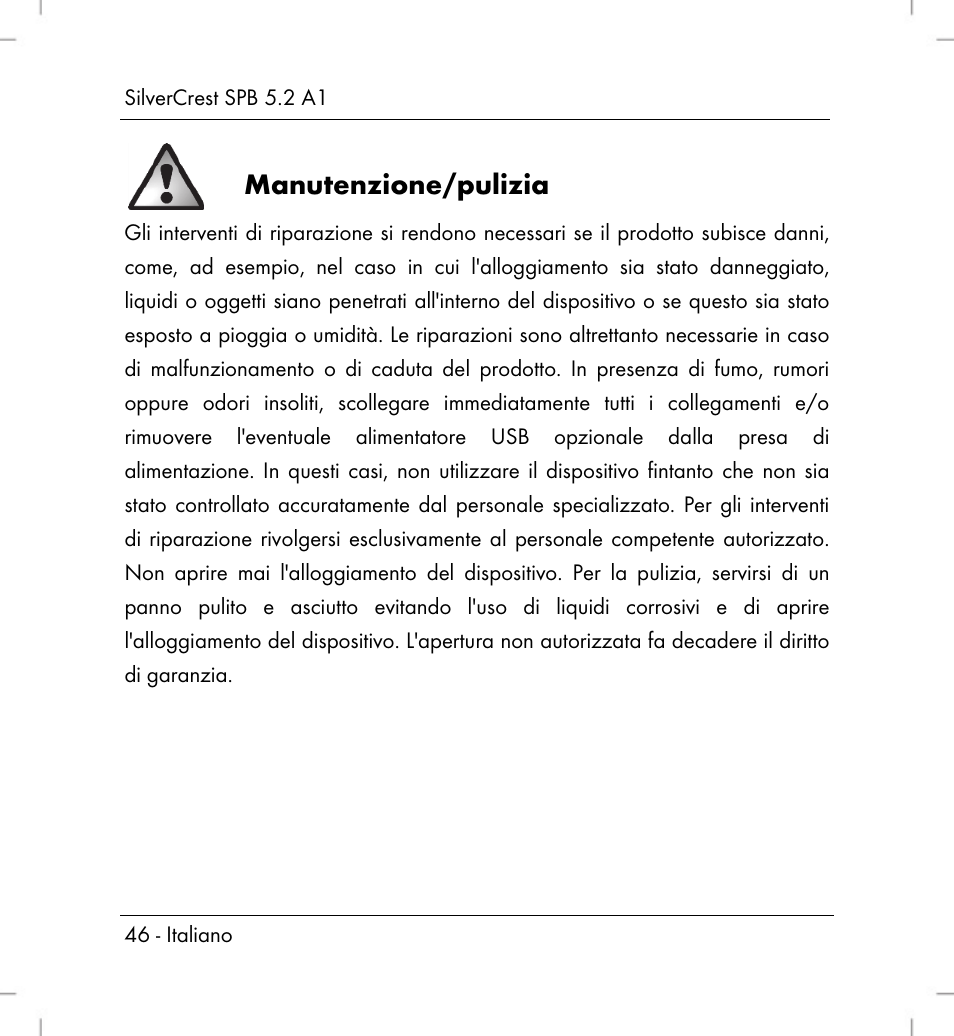 Manutenzione/pulizia | Silvercrest SPB 5.2 A1 User Manual | Page 48 / 76