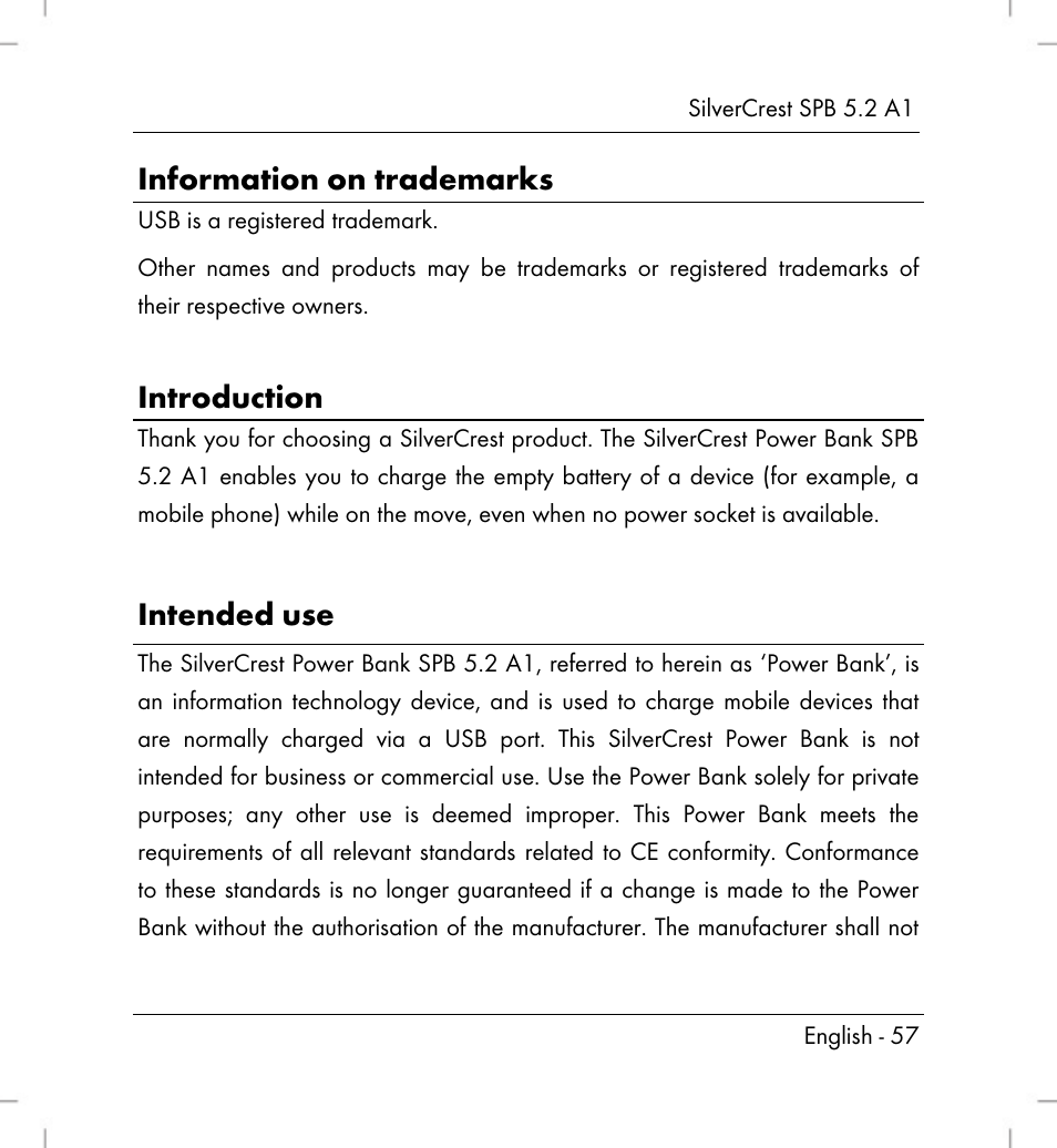 Information on trademarks, Introduction, Intended use | Silvercrest SPB 5.2 A1 User Manual | Page 59 / 76