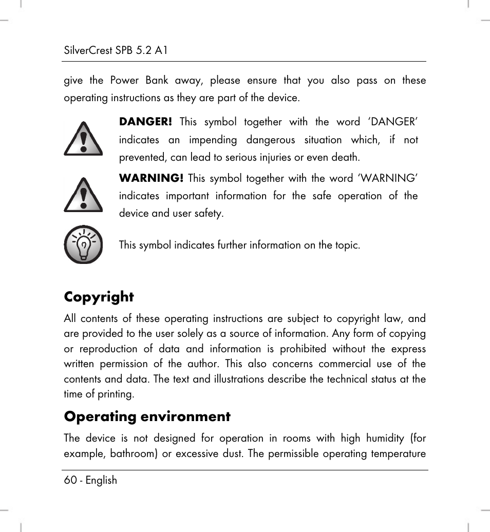 Copyright, Operating environment | Silvercrest SPB 5.2 A1 User Manual | Page 62 / 76