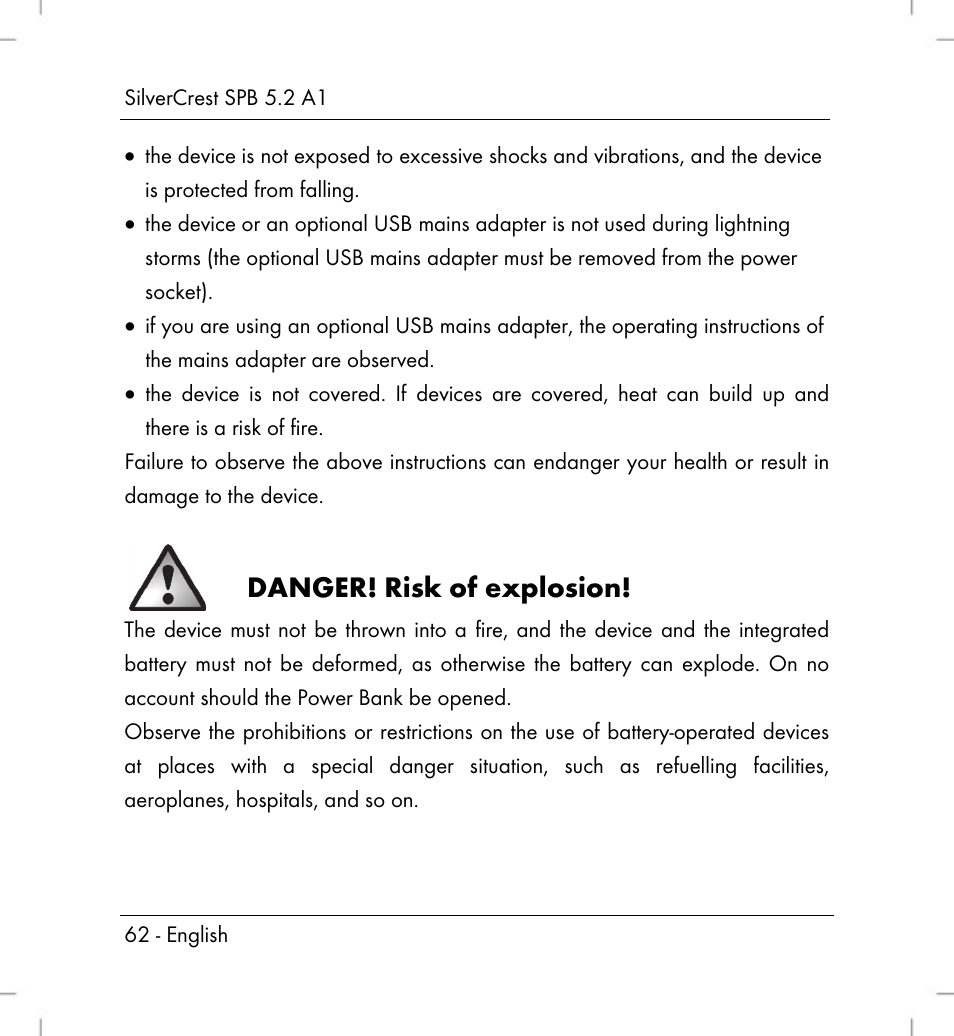 Danger! risk of explosion | Silvercrest SPB 5.2 A1 User Manual | Page 64 / 76