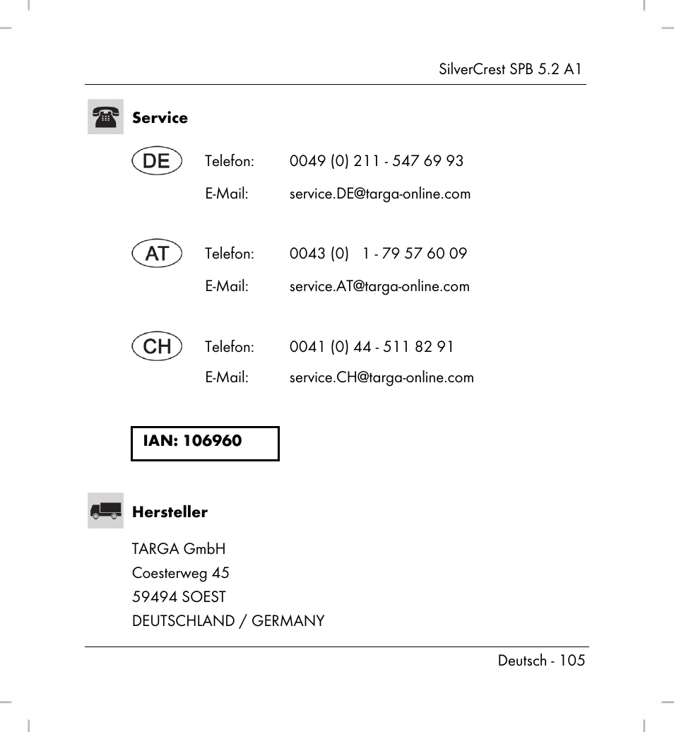 Silvercrest SPB 5.2 A1 User Manual | Page 107 / 108