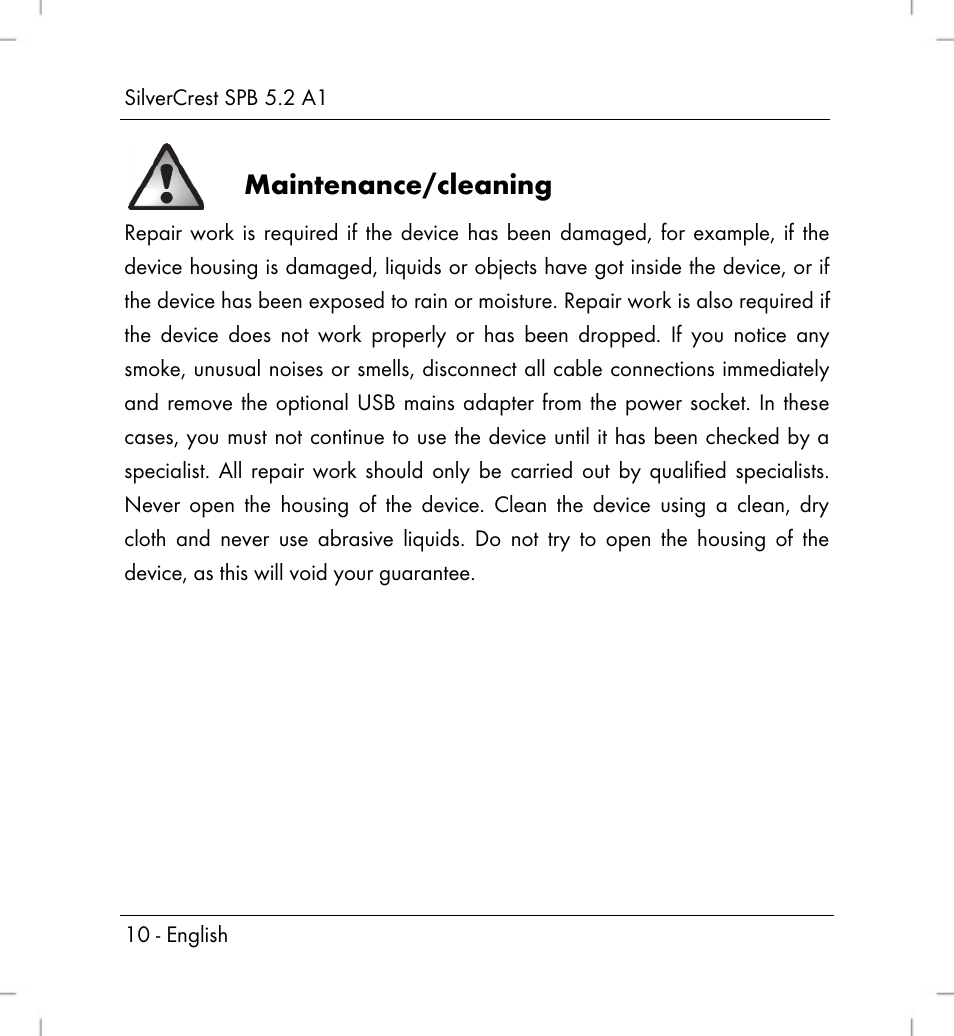 Maintenance/cleaning | Silvercrest SPB 5.2 A1 User Manual | Page 12 / 108