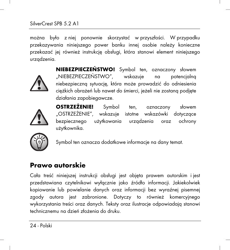 Prawo autorskie | Silvercrest SPB 5.2 A1 User Manual | Page 26 / 108