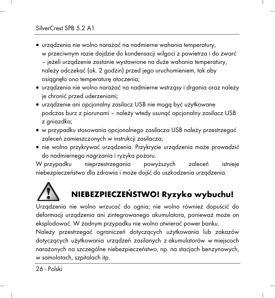 Niebezpieczeństwo! ryzyko wybuchu | Silvercrest SPB 5.2 A1 User Manual | Page 28 / 108