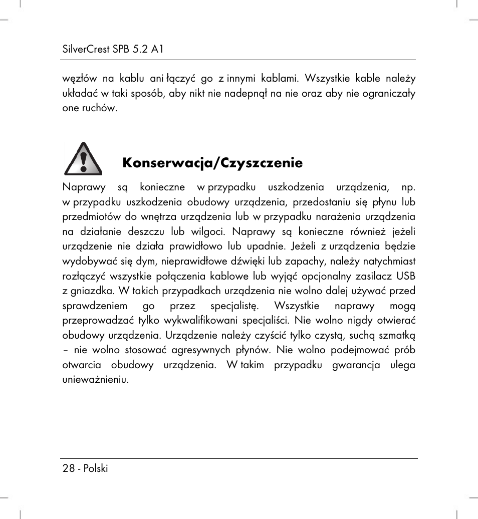 Konserwacja/czyszczenie | Silvercrest SPB 5.2 A1 User Manual | Page 30 / 108