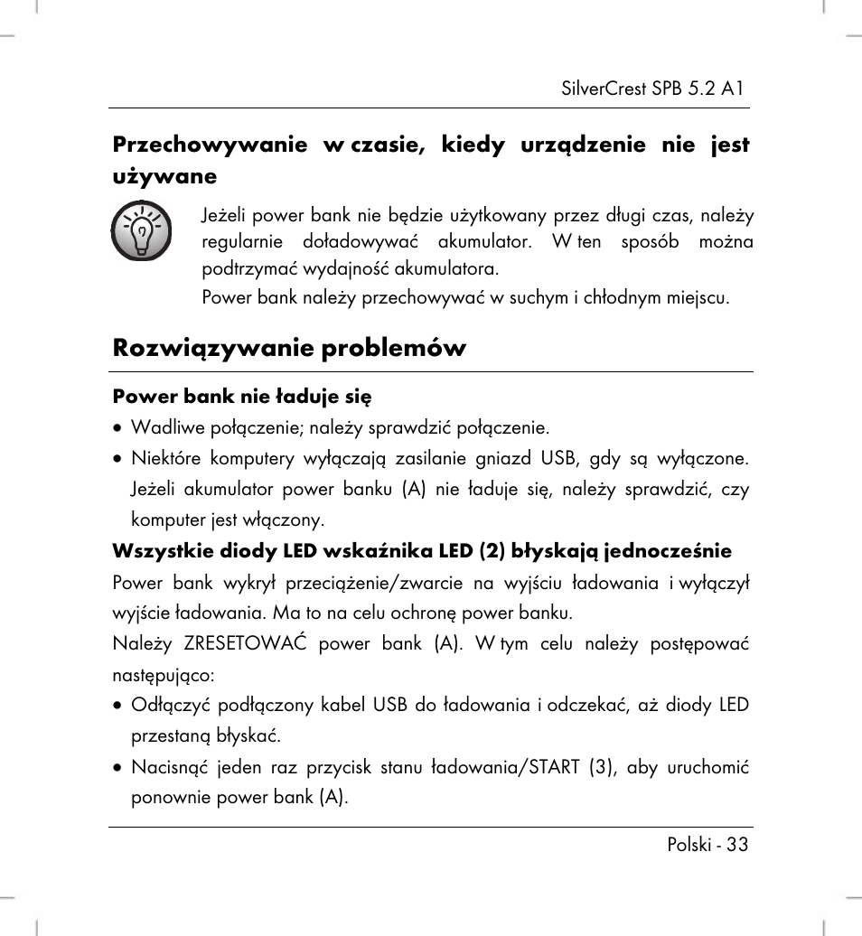 Rozwiązywanie problemów | Silvercrest SPB 5.2 A1 User Manual | Page 35 / 108