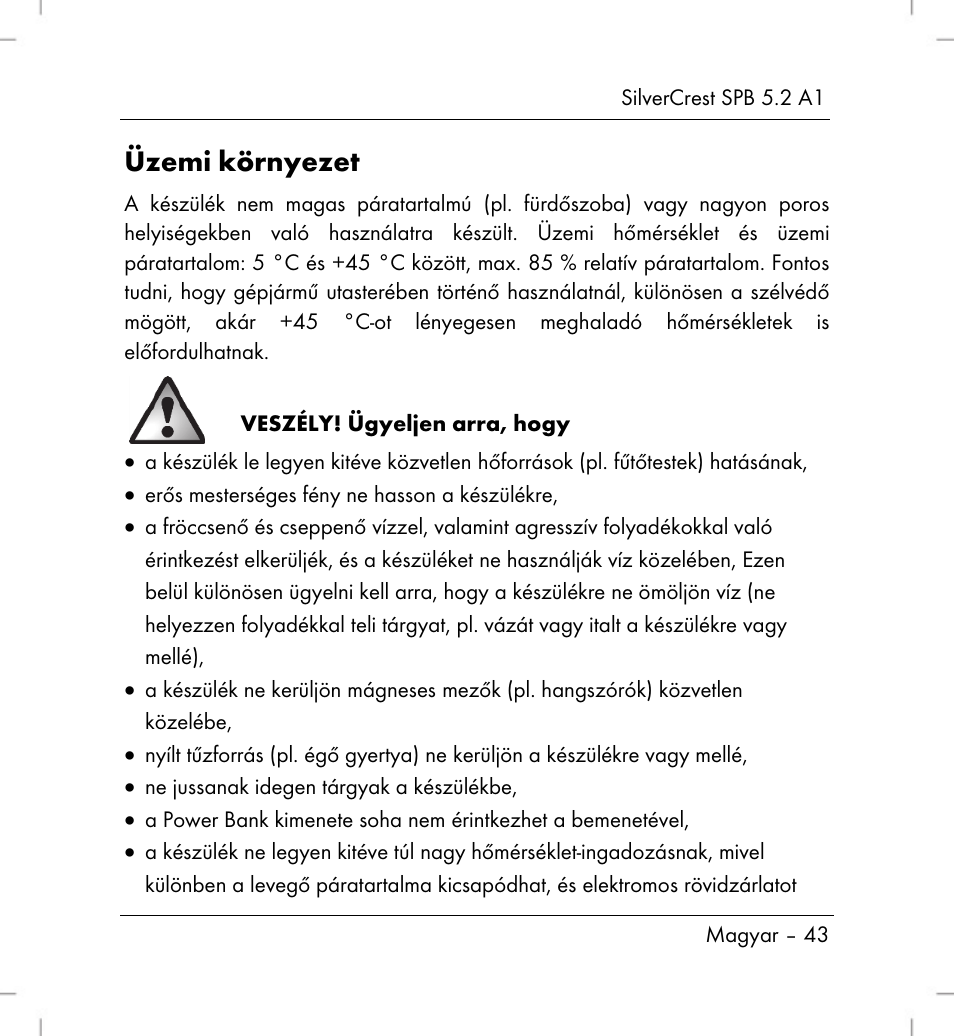 Üzemi környezet | Silvercrest SPB 5.2 A1 User Manual | Page 45 / 108