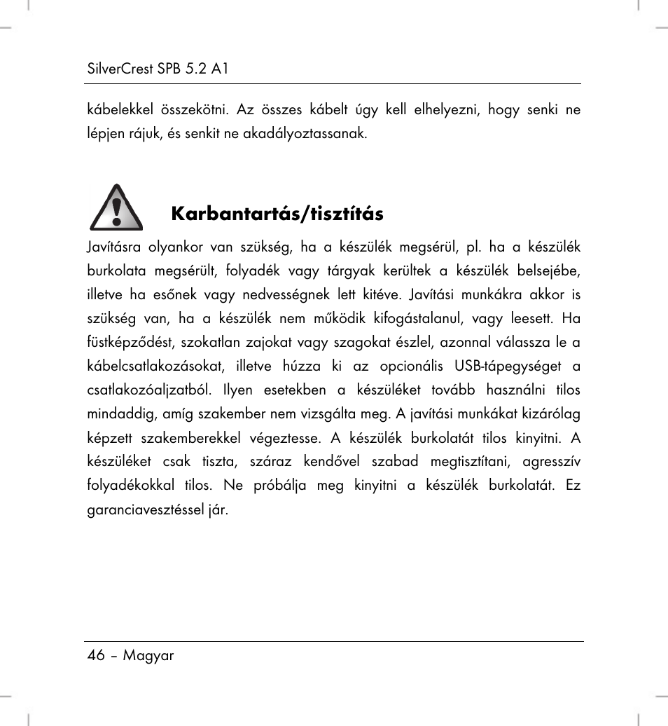 Karbantartás/tisztítás | Silvercrest SPB 5.2 A1 User Manual | Page 48 / 108