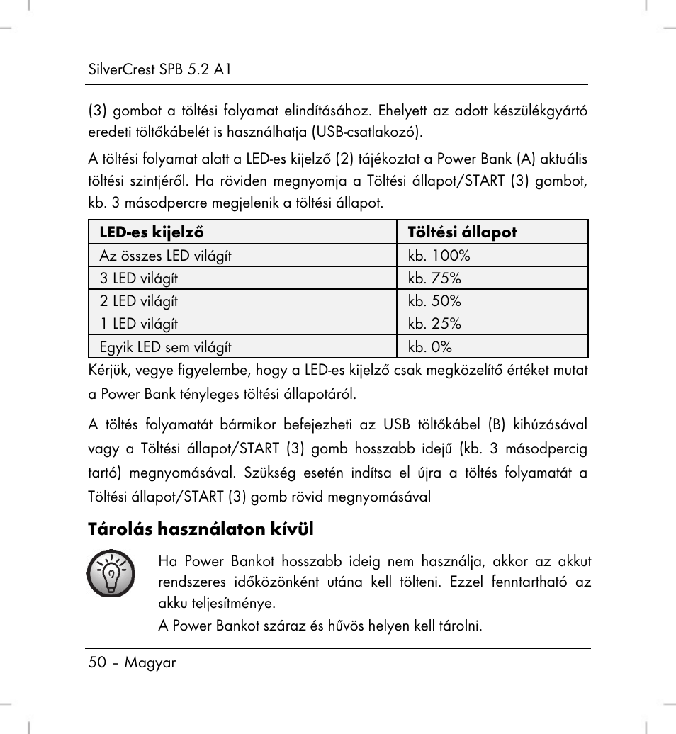 Tárolás használaton kívül | Silvercrest SPB 5.2 A1 User Manual | Page 52 / 108