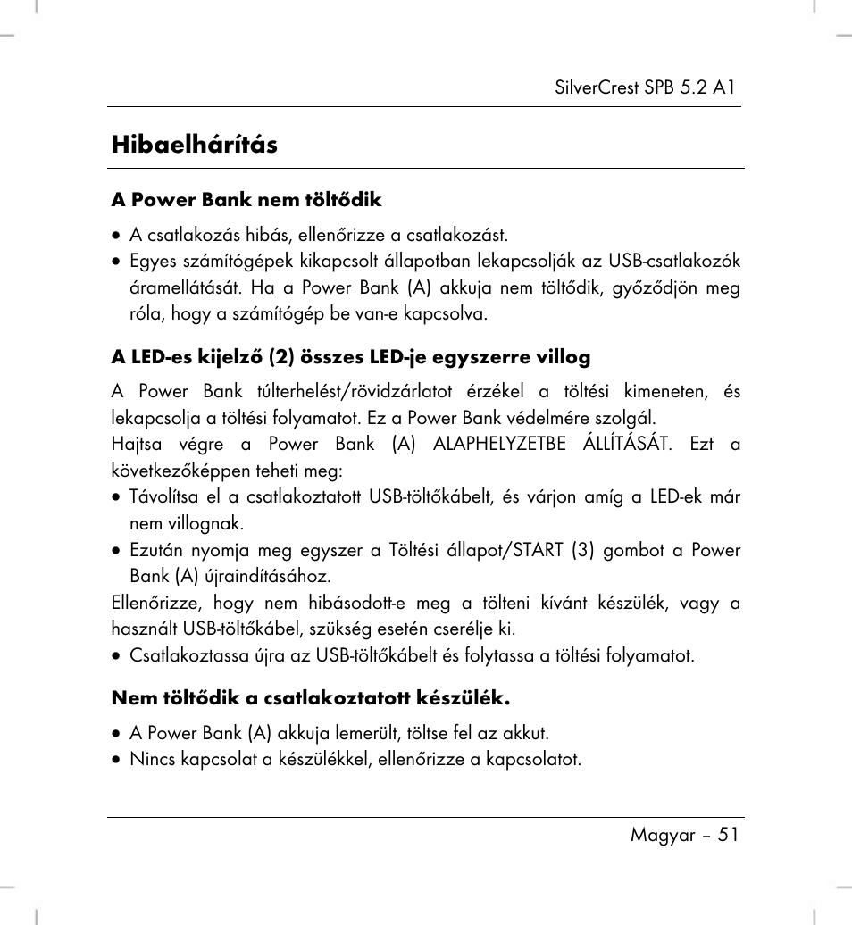 Hibaelhárítás | Silvercrest SPB 5.2 A1 User Manual | Page 53 / 108