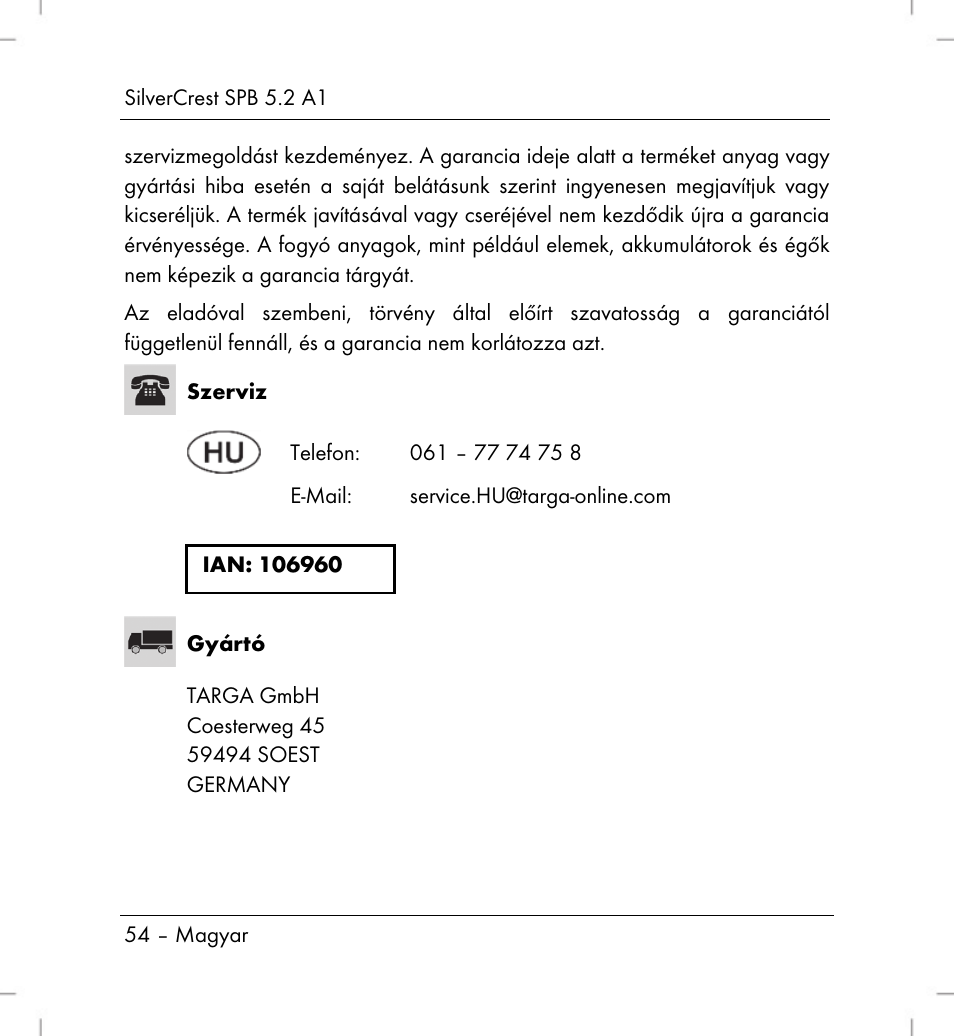 Silvercrest SPB 5.2 A1 User Manual | Page 56 / 108