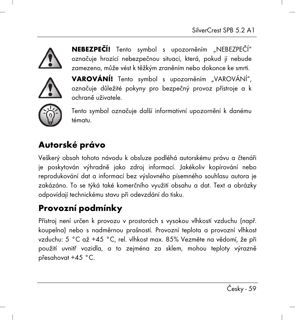 Autorské právo, Provozní podmínky | Silvercrest SPB 5.2 A1 User Manual | Page 61 / 108