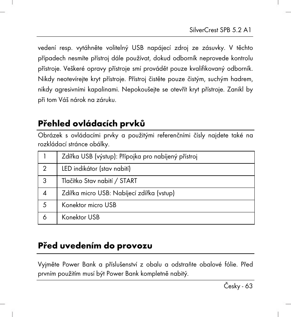 Přehled ovládacích prvků, Před uvedením do provozu | Silvercrest SPB 5.2 A1 User Manual | Page 65 / 108