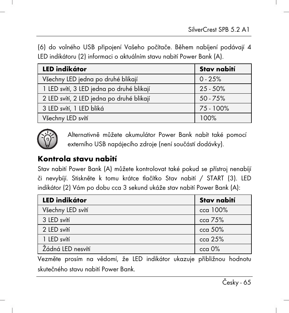 Kontrola stavu nabití | Silvercrest SPB 5.2 A1 User Manual | Page 67 / 108