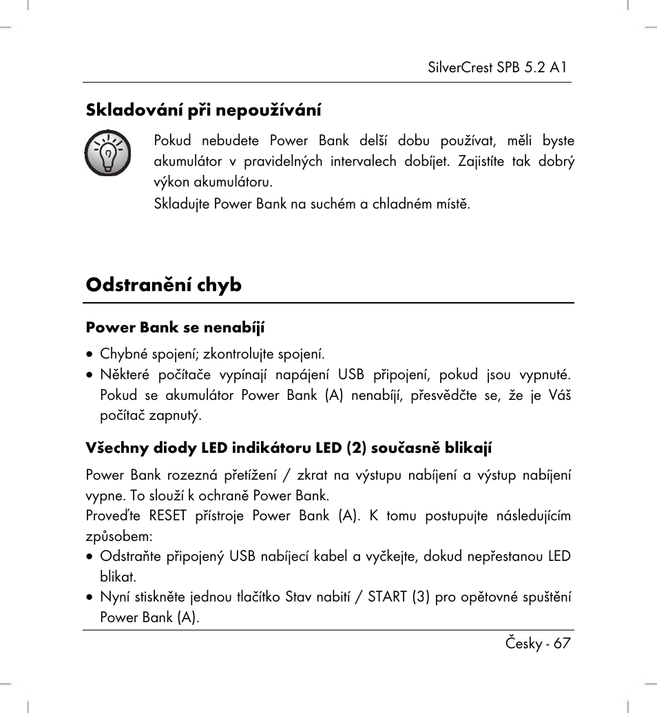Odstranění chyb | Silvercrest SPB 5.2 A1 User Manual | Page 69 / 108